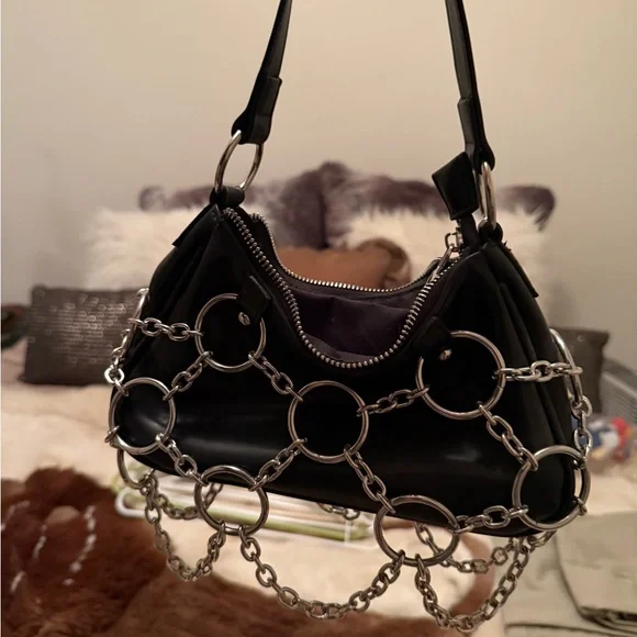 Dolls Kill Black and Silver Chain Shoulder Bag - Picture 3 of 3